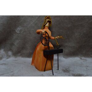 Vintage Corn Husk Doll Lady Spinning Wheel Folk Art Handmade Country Woman